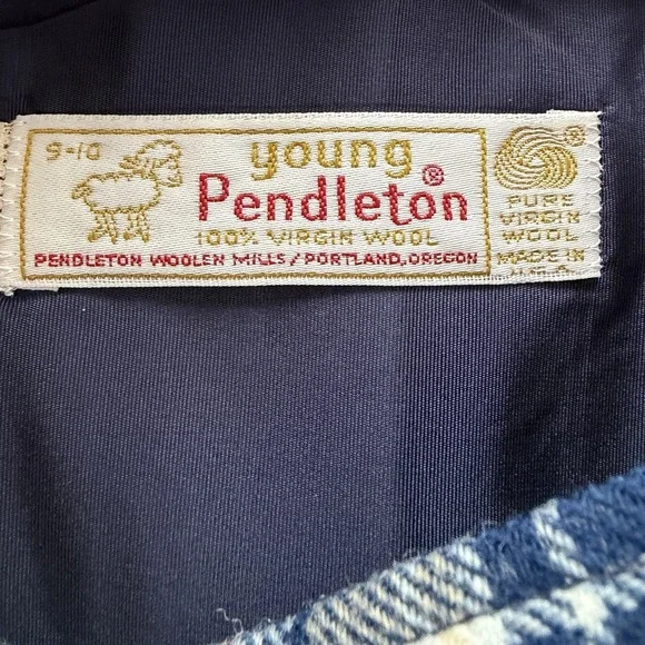 VTG Pendleton 100 % Virgin Wool Plaid Skirt 9/10 Blue Tan A-Line Midi USA Preppy - Picture 10 of 12